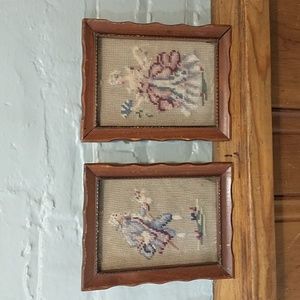 Pair of Framed Vintage Needlepoint Embroidery Pictures